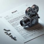 Film camera icon paired with a script page, representing narrative casting and professional submissions.