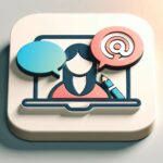 Minimalist icon of a laptop with two chat bubbles symbolizing online acting coaching.