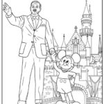 Illustration of Walt Disney surrounded by iconic characters from different eras.